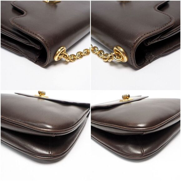 Gucci Chain Shoulder Bag Leather Gold Metal Fittings Brown - Picture 7 of 9
